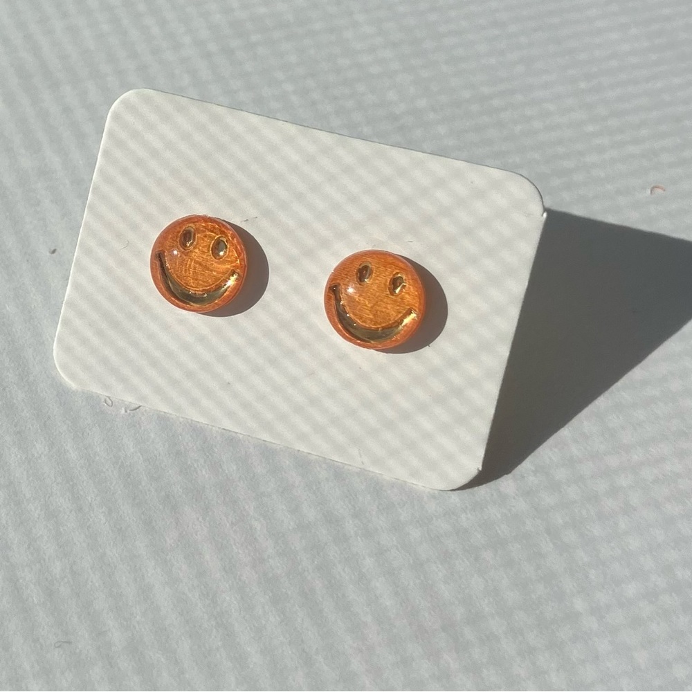 Orange Smiley Face Stud Earrings